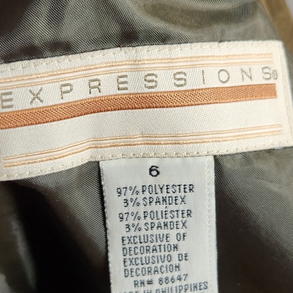 Expressions NWOT Olive Brown Microsuede Short Sleeve 2-PC Look Dress Size 6 - Picture 7 of 9